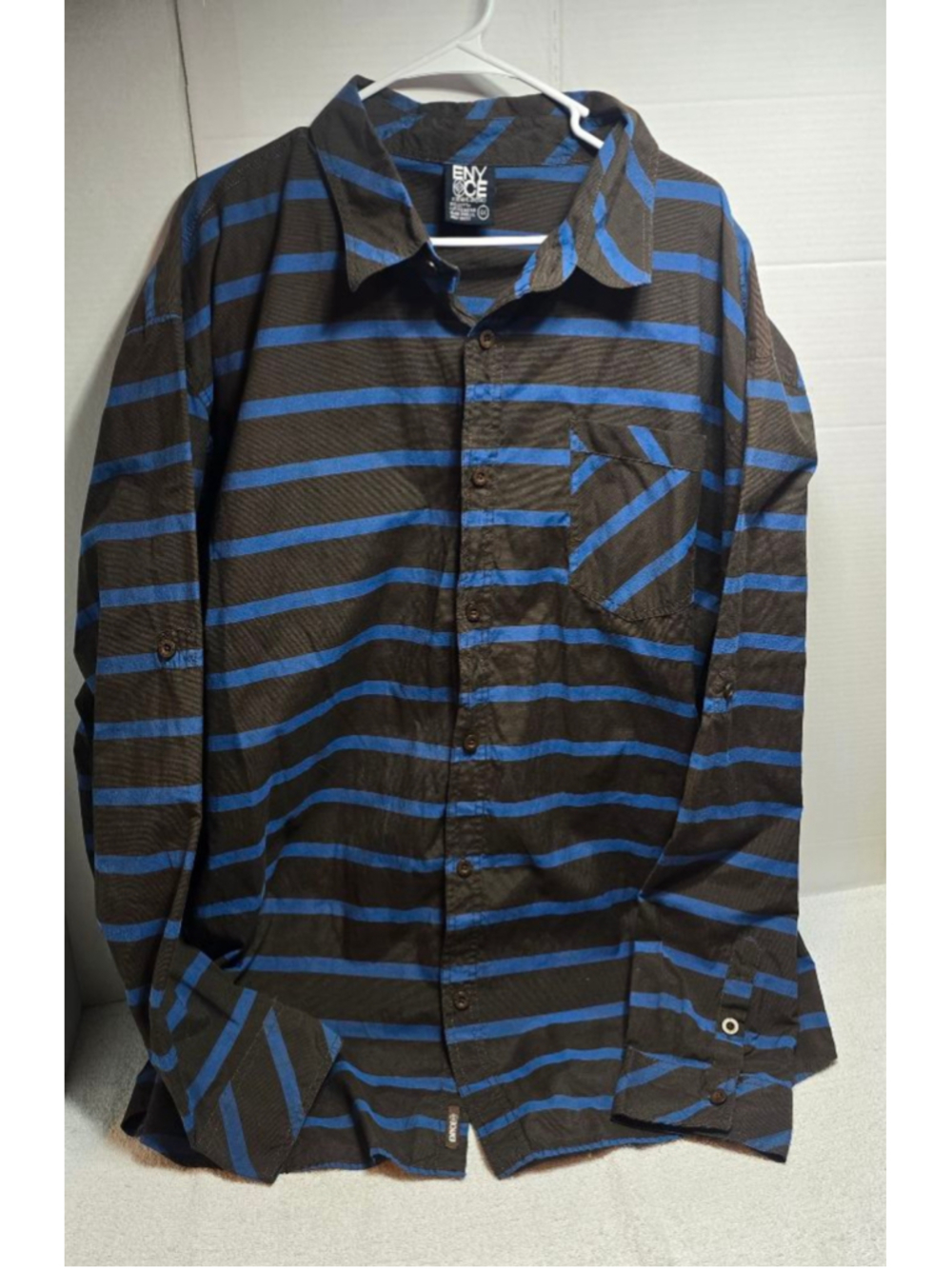 Men's Enyce Casual Button Down Shirt 4XL Brown Blue Striped